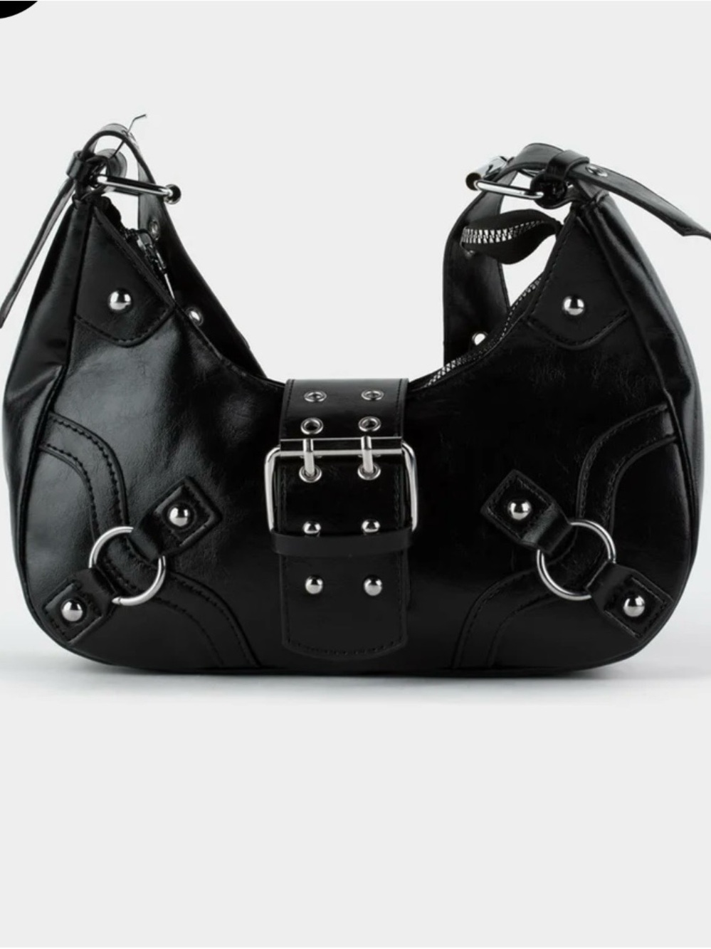 Boutique Black Buckle-Accent Shoulder Bag